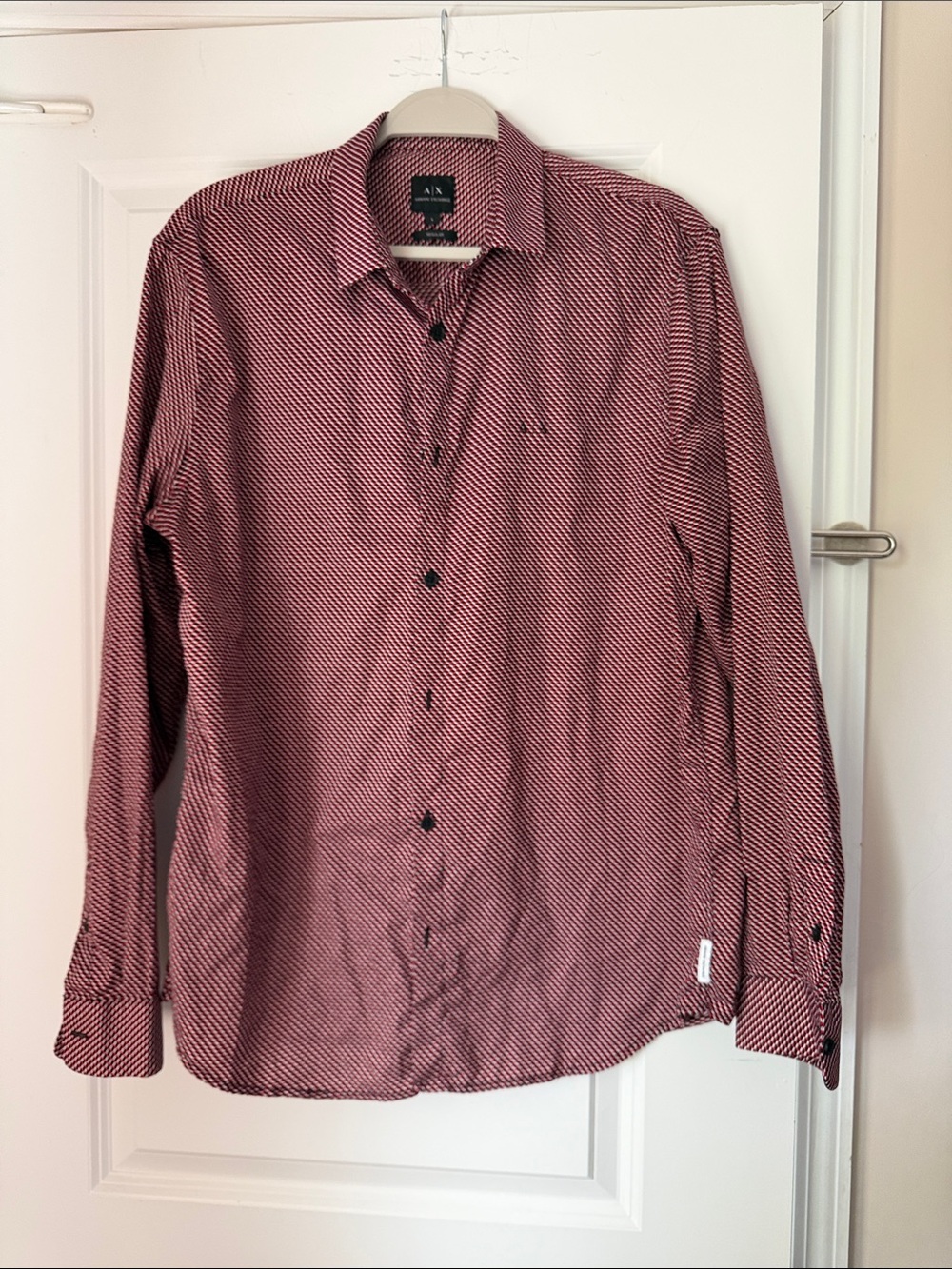 Armani Exchange Men’s Red Chevron-Patterned Button-Down Shirt